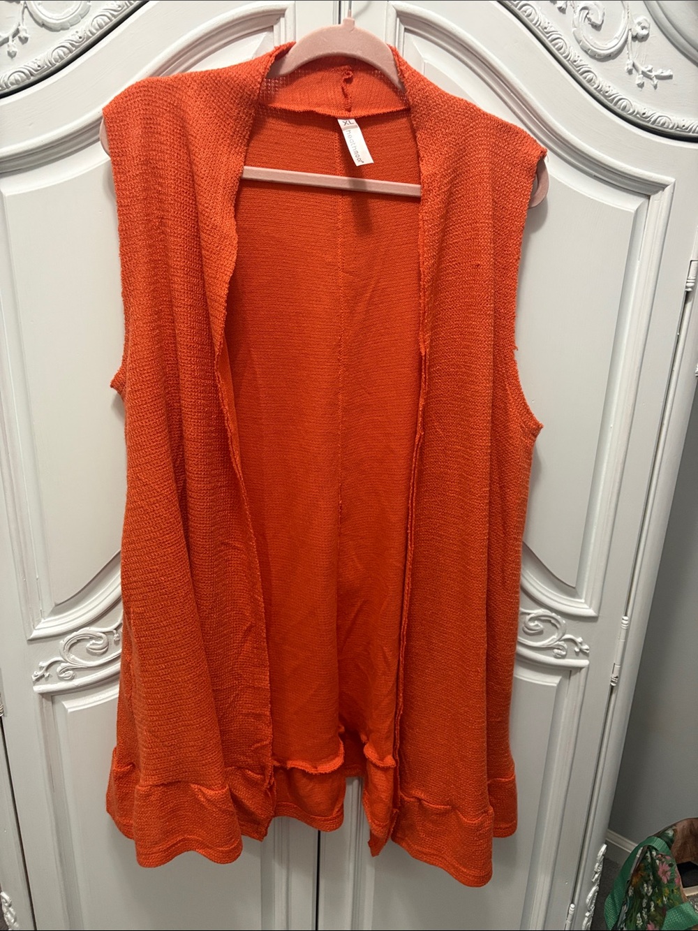 Fall!  Autumn!  Sleeveless Open-Front Orange Knit Vest XL